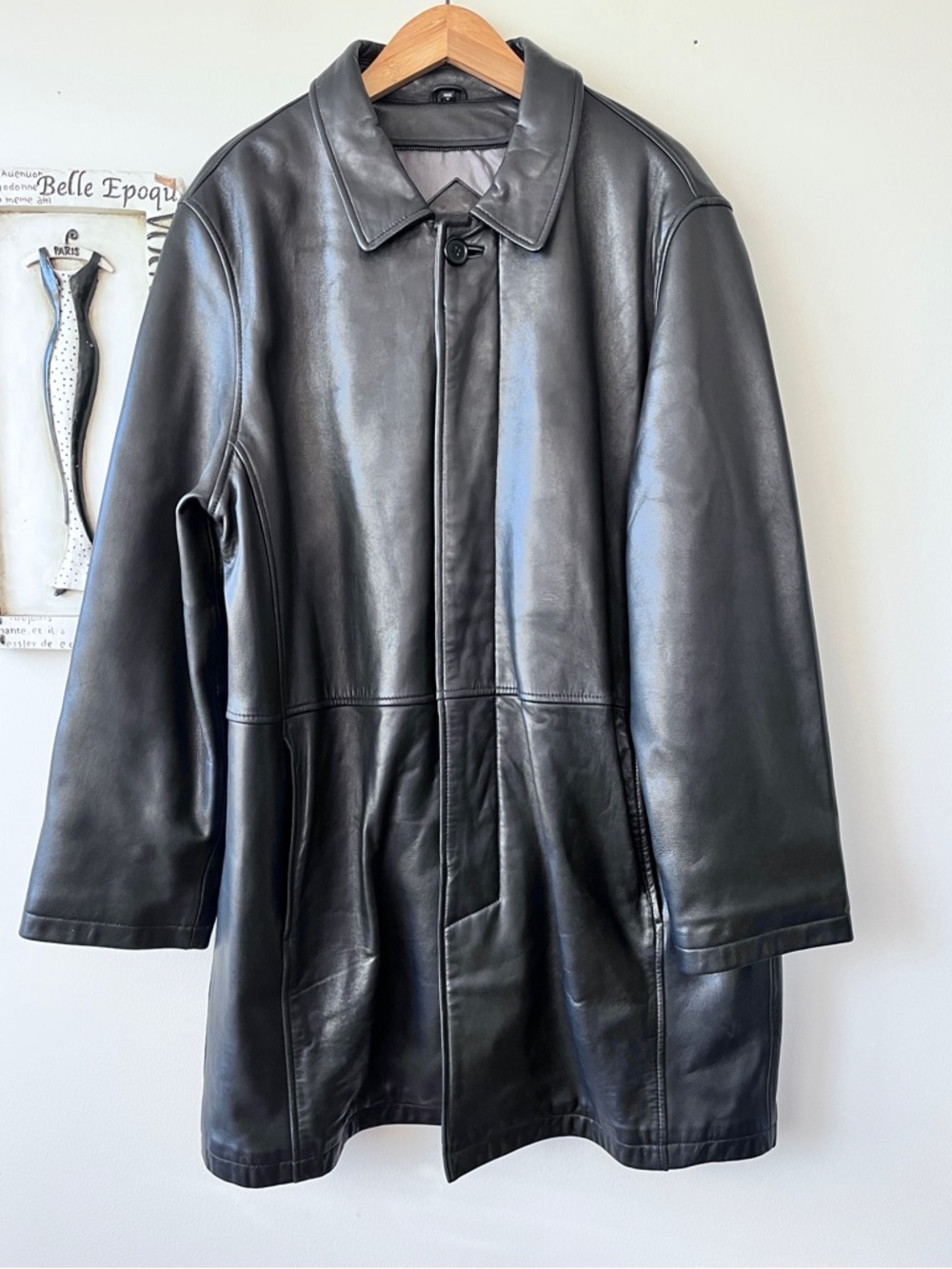 Men's 111 State Black Leather Classic Coat Overcoat Size M